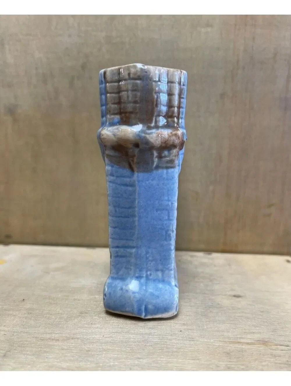 Vintage Blue Ceramic Castle Figurine Marked Korea